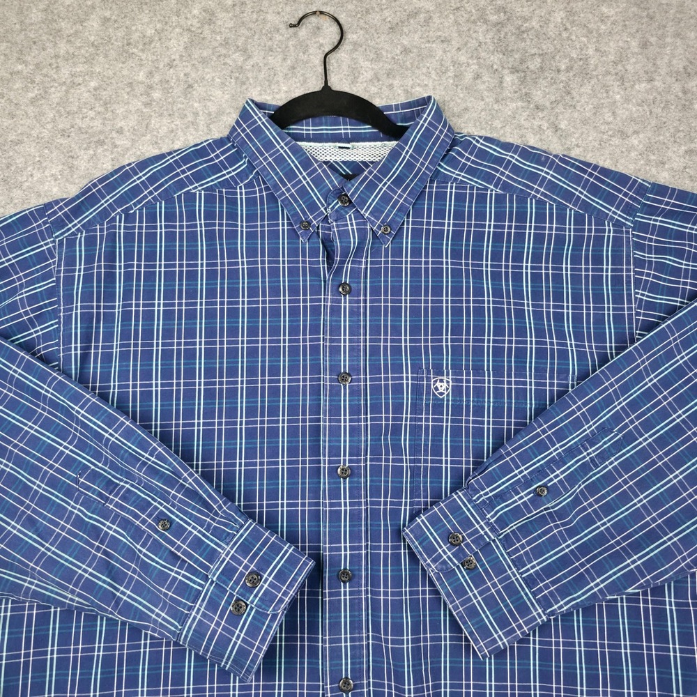 Ariat Pro Series Mens XXL Blue Plaid Long Sleeve Western Button Down Shirt